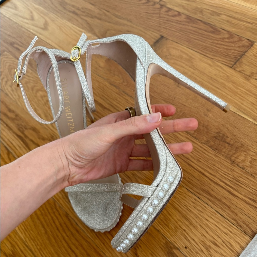 Stuart Weitzman Silver Crystal-Embellished Heels